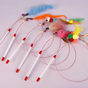 Funny Simulation Feather Fish with Bell Stick Toys