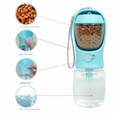 2 In1 Portable Dog Cat Water Bottle with Storage Food